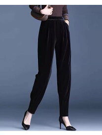 レディース パンツ ボトムス ロングパンツ ロング アンクル丈 スリム 細身 スマート ハイウエスト コンサバ 中厚手 ベルベット かわいい 大人可愛い きれいめ シンプル 上品 おしゃれ かっこいい こなれ感 ラフ クール モード系 エレガント モダン とろみ感 抜け感