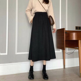 ボトムス スカート ミディアム丈スカート ウエストゴム ポケット Aライン ミディアム丈 かわいい 可愛い 大人可愛い きれいめ シンプル 上品 レトロ おしゃれ かっこいい カジュアル こなれ感 個性的 主役級 存在感 抜け感 秋 冬 ベーシック ナチュラル キュート 無地