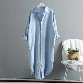 トップス シャツ ロングシャツ 長袖 襟付き 前開き ボタン サイドスリット ロング丈 かわいい 可愛い 大人可愛い きれいめ シンプル 上品 レトロ おしゃれ かっこいい カジュアル レトロ こなれ感 個性的 主役級 存在感 抜け感 春 夏 ベーシック ナチュラル