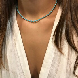 HARPO アルポ【N305】Turquoise round stone and sterling silver beads necklace ターコイズラウンドストーン シルバービーズ ネックレス インディアンジュエリー フランス パリ レディース ハルポシンプル