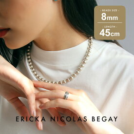 ERICKA NICOLAS BEGAY エリッカ ニコラス ビゲイ【8mm/45cm】Navajo pearl necklace シャイニー オキシダイズド ナバホパール ネックレス シルバー ボールチェーン インディアンジュエリー レディース フレッドハーヴィースタイル だけ