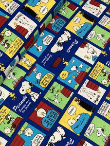 PEANUTS スヌーピー【カラーコミック/ブルー】オックス生地 ■10cm単位(幅約109cm)■