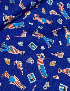 ウォーリーをさがせ【消印柄/ブルー】プリントオックス生地■10cm単位■