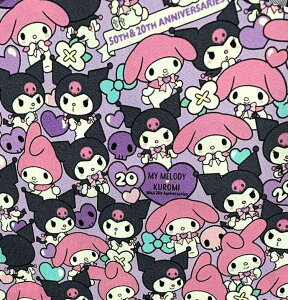 サンリオ)マイメロディ50周年&クロミ20周年【アニバーサリー/薄紫】オックス生地 ■10cm単位■※3個以上で販売します。
