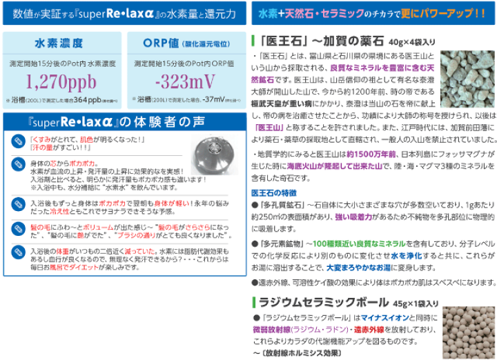 楽天市場】スパテクノ 水素風呂 水素入浴習慣 Super Relax . α