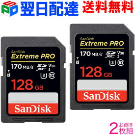 お買得2枚組 SDXC カード 128GB SDカード SanDisk サンディスク【翌日配達送料無料】Extreme Pro 超高速170MB/s class10 UHS-I U3 V30 4K Ultra HD対応 SDSDXXY-128G-GN4IN