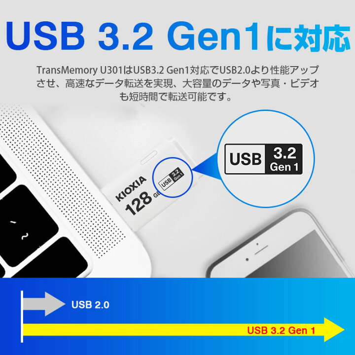 楽天市場】USBメモリ 128GB USB3.2 Gen1 日本製【翌日配達送料無料】 KIOXIA（旧東芝メモリー）TransMemory U301  キャップ式 ホワイト LU301W128GC4 海外パッケージ お買い物マラソンセール : SPD楽天市場店