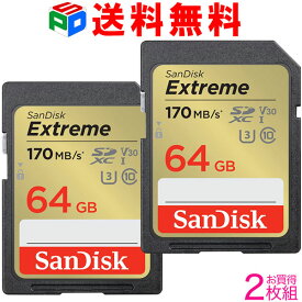 お買い得2枚組 SDXC カード 64GB Extreme UHS-I U3 V30 4k対応 class10 SanDisk サンディスク 超高速R:170MB/s W:80MB/s 海外パッケージ 送料無料 SDSDXV2-064G-GNCIN