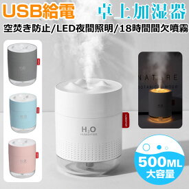 USB卓上加湿器 LEDランプ 500ml 大容量 静音 小型加湿器 超音波 ミニ加湿器 USB給電 宅配便送料無料 あす楽対応 夏対策