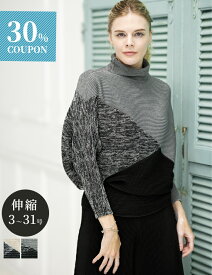 【30％OFFクーポン 6/4 20:00-21:59】2way カラーブロック レディース チュニック 長袖 S/M/L/LL/3L/4L 3-31号 細見え 体型カバー 伸縮 春 秋 冬 【SPECCHIO 公式店】スペッチオ シャトルプリーツ タートルネック プルオーバー ワンピース きれいめ 大人可愛い 40代 50代