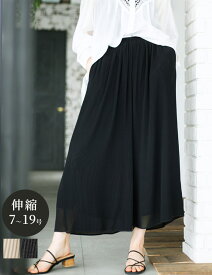 【3日間限定2500円クーポン 9日0:00-11日23:59】スペッチオ ワイドパンツ ゆったり シフォン ワイド パンツ ズボン ボトムス レディース きれいめ 夏 秋 春 プリーツ ウエストゴム スカーチョ キュロット ガウチョパンツ 大きいサイズ オフィス カジュアル 薄手 涼しい