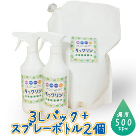 水と塩から出来た　安全・安心な除菌消臭剤　次亜塩素酸水3L＋スプレーボトル×2　濃度500ppm　そっクリン3Lパック＋空スプレーボトル2個セット　ウイルス対策に