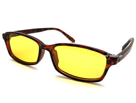 NIGHT DRIVE POLARIZED SQUARE NARROW SUNGLASS（ナイトドライブ偏光スクエアナローサングラス）べっ甲 × YELLOW デミ柄鼈甲イエローレンズ黄色偏光レンズバイカーシェード夜間ドライブ西日雨天曇天曇り乱反射運転夕方安全夜釣り紫外線
