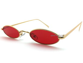 METAL NARROW OVAL SUNGLASS（メタルナローオーバルサングラス）GOLD × RED ゴールド金レッド赤カラーレンズ伊達眼鏡メガネめがねメタルフレーム細長横長シェイププチプラメンズレディースuvカットアイウェア個性的