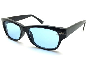 60's OLD SQUARE WELLINGTON SUNGLASS(60sオールドスクエアウェリントンサングラス)BLACK × LIGHT BLUE カラーレンズ青色ブルー黒ぶちメガネ人気おしゃれレディースメンズファッション紫外線防止uvカッ