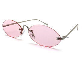 FLAT LENS OVAL SUNGLASS（フラットレンズオーバルサングラス）SILVER × PINK シルバーピンク赤カジュアルレトロ大人かわいい可愛いカワイイメンズレディースすっきり小顔シャープベーシックオーバルシェイプオーバル型フレーム細長横長