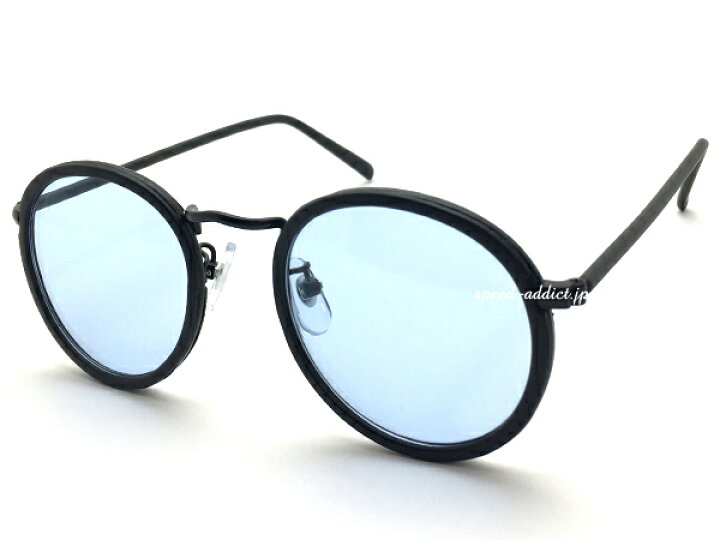 楽天市場 Classic Round Sunglass クラシックラウンドサングラス 艶消しblack Light Blue マットブラック黒ブルー青カラーレンズ色付きレンズ紫外線カットかっこいい丸メガネメタルフレームアイウエア芸能人リゾート黒縁ライトカラー男女兼用 Speed Addict