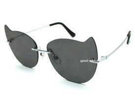 CAT FLAT LENS SUNGLASS（キャットフラットレンズサングラス）SILVER × SMOKE スモークレンズフレームレス伊達メガネ眼鏡めがねメガネ猫耳サングラスねネコミミこみみ可愛いかわいいキュート猫型フレームシェイプリムレスフレーム