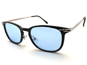 KEYHOLE BRIDGE SQUARE WELLINGTON SUNGLASS(キーホールブリッジスクエアウェリントンサングラス)BLACK/SILVER × LIGHT BLUE ブラックシルバーライトブルーライトカラーコンビネーション四角伊達眼鏡めが