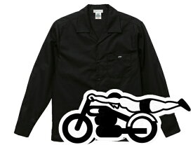 OPEN COLLAR WORK SHIRT スピードアディクト（オープンカラーワークシャツSPEED ADDICT）BLACK ツイル 開襟シャツワークシャツミリタリーシャツ長袖シャツ刺繍ワッペンワンポイントdickies ディッキーズベンデイビスアメカジ古着