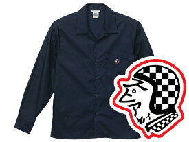 OPEN COLLAR WORK SHIRT SPEED ADDICT TRADE MARK（オープンカラーワークシャツスピードアディクトトレードマーク）NAVY 紺ネイビーツイル開襟シャツミリタリーシャツ刺繍ワッペンワンポイントdickies ディッキーズben davisusa