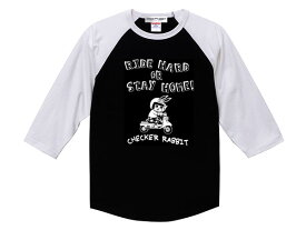 CHECKER RABBIT Raglan 3/4 Sleeves T-shirt（チェッカーラビットラグラン3/4スリーブTシャツ）BLACK × WHITE 七分袖切替長袖ロンteeウサギうさぎ鉄スクーターシルバーピジョンvespaベスパランブレッタジュリオジョルノクレアスクーピー