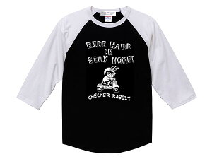 CHECKER RABBIT Raglan 3/4 Sleeves T-shirt�i�`�F�b�J�[���r�b�g���O����3/4�X���[�uT�V���c�jBLACK × WHITE �������ؑ֒�������tee�E�T�M�������S�X�N�[�^�[�V���o�[�s�W����vespa�x�X�p�����u���b�^�W��