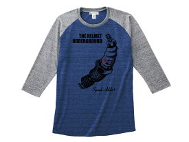 THE HELMET UNDERGROUND Raglan 3/4 Sleeves T-shirt（ヘルメットアンダーグラウンドラグラン3/4スリーブTシャツ）NAVY × GRAY ネイビー紺グレー白金プラグboschベンツホンダカワサキヤマハスズキngkpop artアートバナナアメリカ古着usa