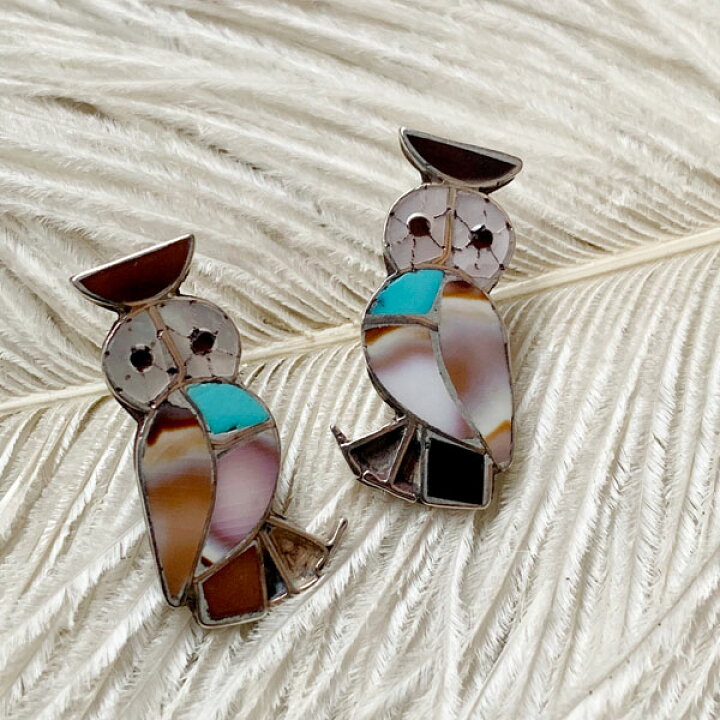 楽天市場】Inlay Owl Silver Pierced Earrings（インレイフクロウ 