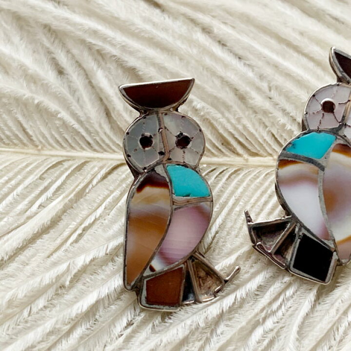 楽天市場】Inlay Owl Silver Pierced Earrings（インレイフクロウ 