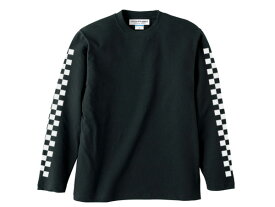 袖CHECKER L/S T-shirt（袖チェッカーロングスリーブTシャツ）BLACK 長袖ロンtee白黒市松模様格子柄チェックチェッカーフラッグvansヴァンズバンズ袖プリントサイドライン重ね着レイヤードレースレーサーレーシングレーシーvmxモトクロス