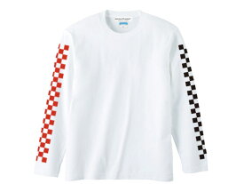 袖CHECKER L/S T-shirt（袖チェッカーロングスリーブTシャツ）WHITE × RED × BLACK 長袖ロンtee白黒市松模様格子柄チェックチェッカーフラッグvansヴァンズバンズ袖プリントサイドライン重ね着レイヤードraceracingvmxモトクロスus古着