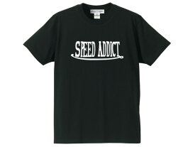SPEED ADDICT KUSTOM LOGO フロッキープリント T-shirt（スピードアディクトカスタムロゴTシャツ）BLACK 黒hot rodホットロッドvon dutchヴォンダッチed rothエドロスrat finkラットフィンクピンストライプローブローアート30s40s50s60s