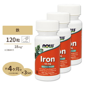 【プロバスケチーム愛用】ナウフーズ 鉄 サプリメント 18mg 120粒 NOW Foods Iron 約4ヵ月分 アイアン ベジカプセル ビスグリシン酸鉄