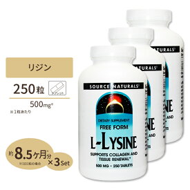 [3個セット] ソースナチュラルズ L-リジン 500mg 250粒 Source Naturals Free-Form L-Lysine 500mg 250Tablets L－リジン ダイエット 健康 アミノ酸配合