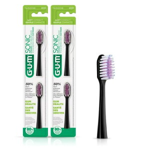 �K�� �\�j�b�N �d�����u���V�p �ւ��u���V �u���b�N 2�{���� GUM Sonic Powered Toothbrush, Refills, Black 2 Count (Pack of 2) �y�����񂹏��i�z