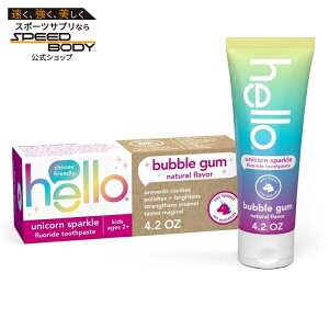 �n���[ ���j�R�[���X�p�[�N�� �L�b�Y���݂����� �t�b�f�z�� �o�u���K���� 119g hello Unicorn Sparkle Kids Toothpaste with Fluoride, Bubble Gum Toothpaste, 4.2 Oz Tube �y�����񂹏��i�z�y���킹�Ĕ��������z
