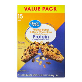 【ウォルマートブランド】グレートバリュー ピーナッツバター＆ダークチョコレート プロテインバー 15本入り Great Value Peanut Butter and Dark Chocolate Protein Bars, 21.1 oz, 15 Count 【お取り寄せ商品】