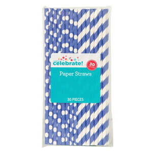 �u���[�̐��ʖ͗l�ƃX�g���C�v���̃y�[�p�[�X�g���[ 30�{���� �F Way to Celebrate! Blue Polka Dot & Striped Paper Straws, 30ct �y�����񂹏��i�z�y���킹�Ĕ��������z