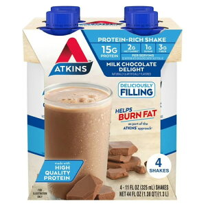 �A�g�L���X �v���e�C�� �V�F�C�N �~���N�`���R���[�g�f�B���C�g 325ml 4�{ Atkins Protein Shake, Milk Chocolate Delight, Keto Friendly, Gluten Free, 4 Ct �y�����񂹏��i�z