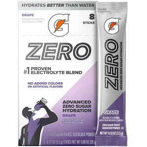 �Q�[�^���[�h �[���V���K�[ �O���[�v �d�����p�E�_�[�h�����N�~�b�N�X 8�{���� Gatorade Zero Sugar Grape Electrolyte Powder Drink Mix, 0.12 oz, 8 Sticks �y�����񂹏��i�z