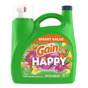 �Q�C�� �t�̐����� �n�b�s�[�̍��� �������^�C�v�Ή� 3.6L 107�� Gain Liquid Laundry Detergent, Happy, 154 fl oz, 107 Loads, HE �y�����񂹏��i�z�y���킹�Ĕ��������z
