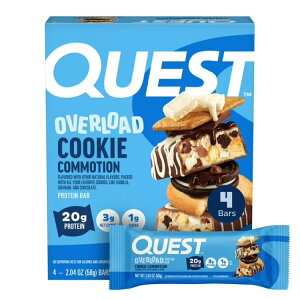 �N�G�X�g �I�[�o�[���[�h �v���e�C���o�[ �N�b�L�[�R���[�V�������� 4�{�� Quest Overload 20g Protein Bar, Cookie Commotion Flavor, High Protein, Gluten Free, 4 Count �y�����񂹏��i�z