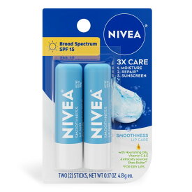 ニベア スムースネス リップケア SPF15 シアバター・ビタミンC＆E配合 4.8g×2本 NIVEA Smoothness Lip Care, Lip Balm SPF 15 with Shea Butter, Vitamin C & E, 0.17 oz, 2 Pack 【お取り寄せ商品】
