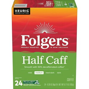 �t�H���W���[�Y �n�[�t�J�t�F�C�� �~�f�B�A�����[�X�g �L���[���OK�J�b�v 24�� Folgers 1/2 Caff Coffee, Medium Roast Coffee, Keurig K Cup Pods, 24 Count Box �y�����񂹏��i�z