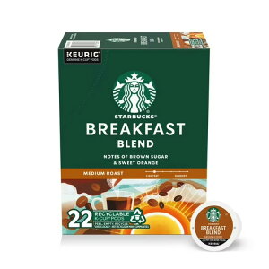 �X�^�[�o�b�N�X �u���b�N�t�@�[�X�g�u�����h �~�f�B�A�����[�X�g K�J�b�v 22�� Starbucks Breakfast Blend, Hot or Iced Coffee, Medium Roast K-Cup Coffee Pods, 22 Count �y�����񂹏��i�z