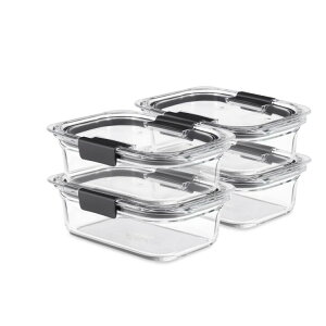 ���o�[���C�h �u�����A���X �K���X���ۑ��e�� ��760ml 4�Z�b�g �����b�N�t�� Rubbermaid Brilliance Glass Set of 4 Food Storage Containers with Latching Lids, 3.2 Cups �y�����񂹏��i�z