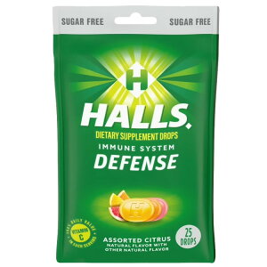 �z�[���Y �f�B�t�F���X �A�\�[�g �V�g���X �V���K�[�t���[ �r�^�~��C �h���b�v 25���� HALLS Defense Assorted Citrus Sugar Free Vitamin C Drops, 25 Drops �y�����񂹏��i�z