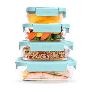�x���g�S�[ �K���X���t�[�h�X�g���[�W 8�_�Z�b�g �R��h�~�d�l �\�t�g�A�N�A Bentgo Glass Leak-Proof Glass Food Storage (8-Piece Set) - Soft Aqua �y�����񂹏��i�z