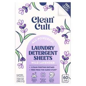 �N���[���J���g �����܃V�[�g ���C���h���x���_�[�̍��� 60�� Cleancult Laundry Detergent Sheets, Wild Lavender, 60 Ct �y�����񂹏��i�z